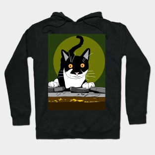 Cute Tuxedo Cat is up to mischief  Copyright TeAnne Hoodie